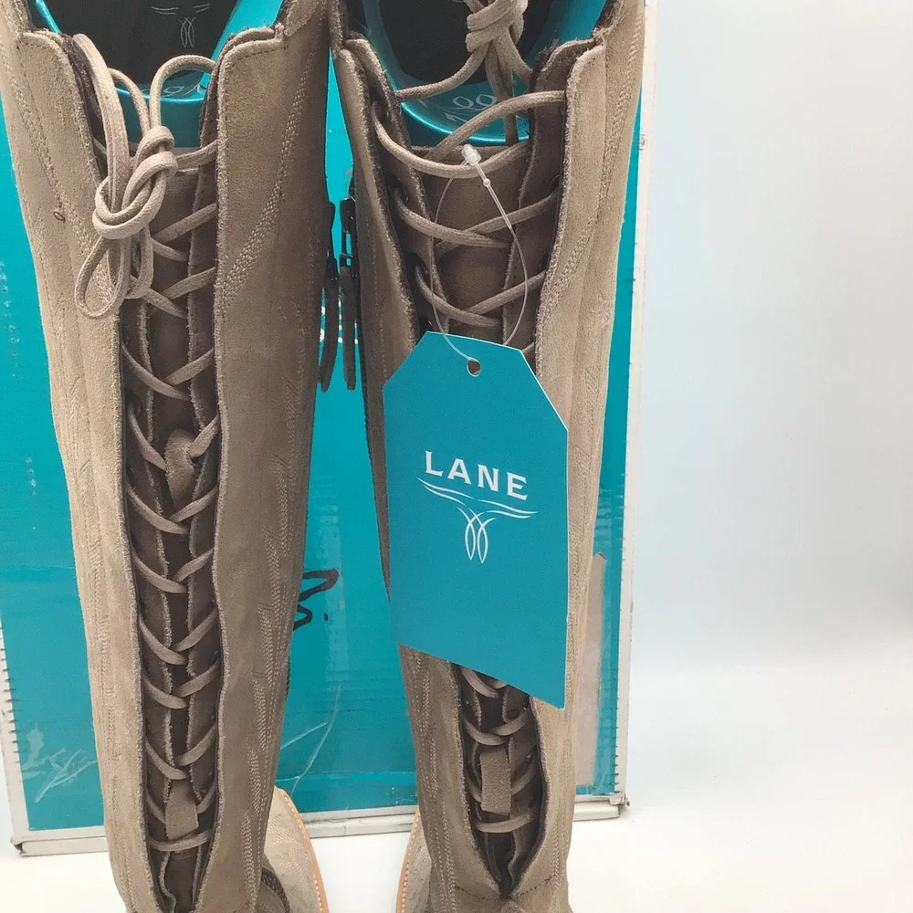 Lane Lexington OTK Boots Latte Suede Western Over The Knee Boots Size 5 NEW